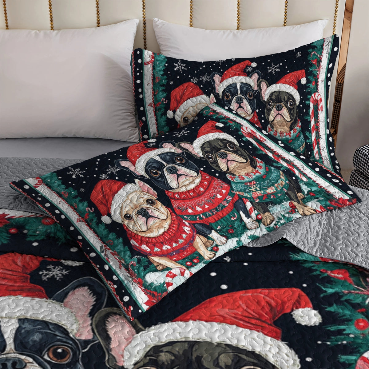 Shineful All Season Quilt 3-Piece Set French Bulldog Winter Wonderland