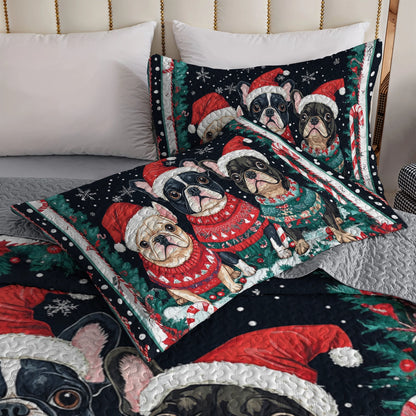 Shineful All Season Quilt 3-teiliges Set Französische Bulldogge Winter Wonderland