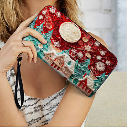 Shineful Leather Clutch Purse With Wristlet Strap Handle Christmas Village