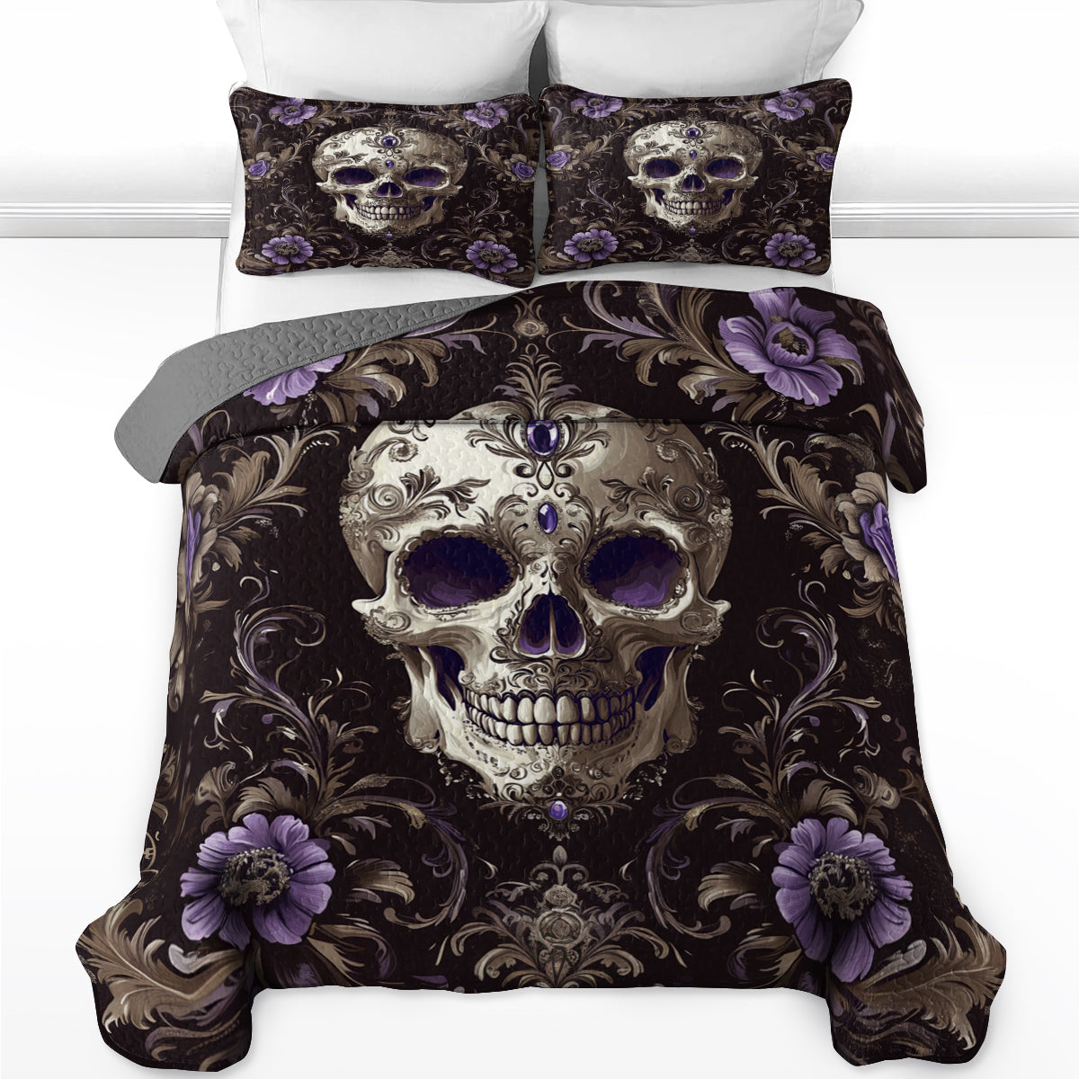 Shineful All Season Quilt 3-Piece Set - Gothic Jewel Skull