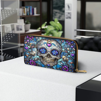 Shineful Leather Clutch Purse With Wristlet Strap Handle Lumina Gothic Skull