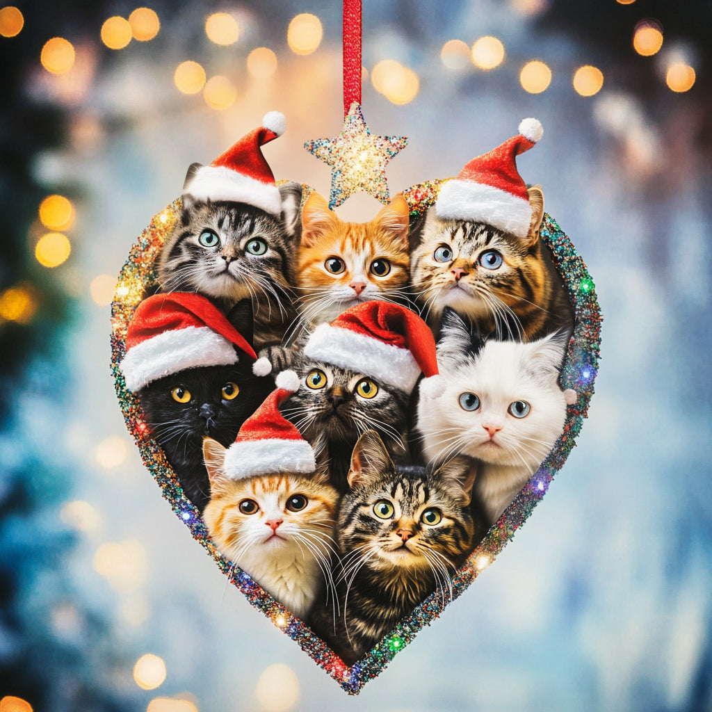 Shineful 2D Acrylic Ornament Cat Christmas Heart