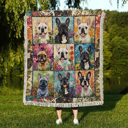 Shineful Woven Tapestry Throw Blanket - French Bulldog Garden