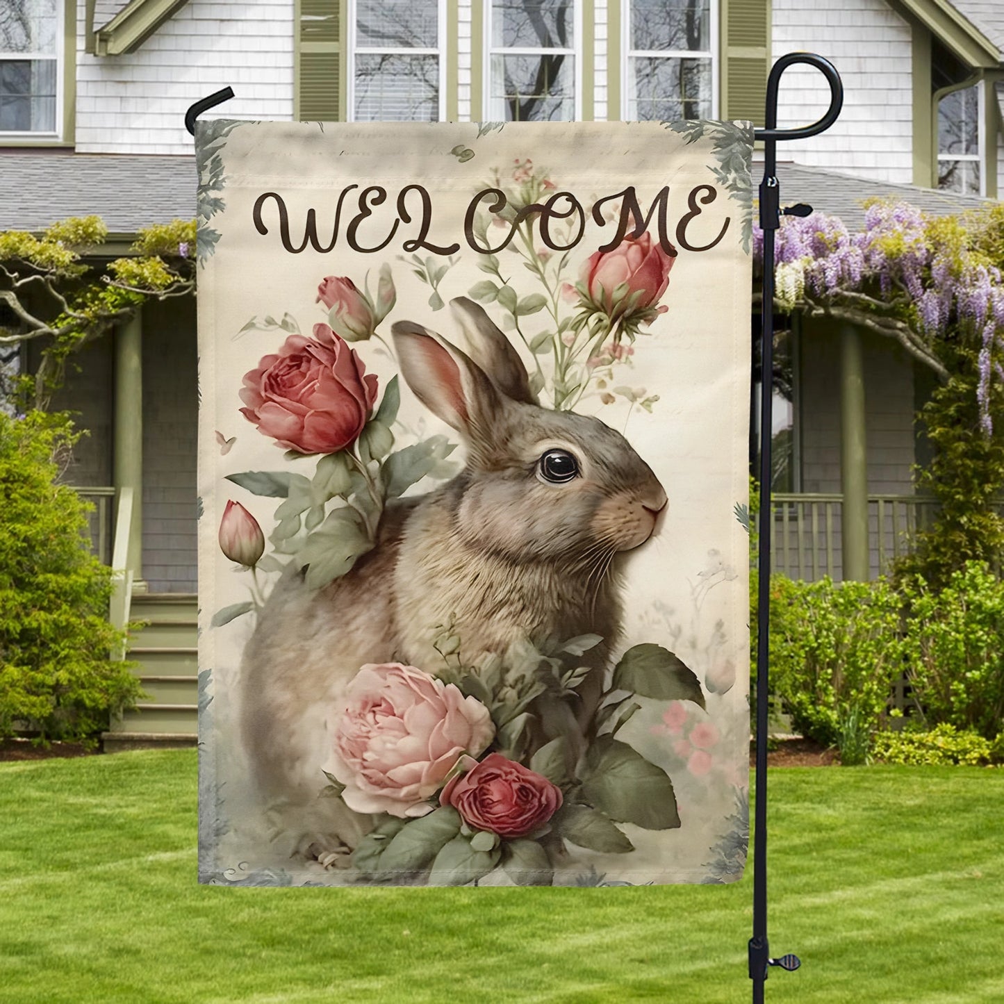 Shineful Garden Flag 12" x 18" Cottage Bunny Charm