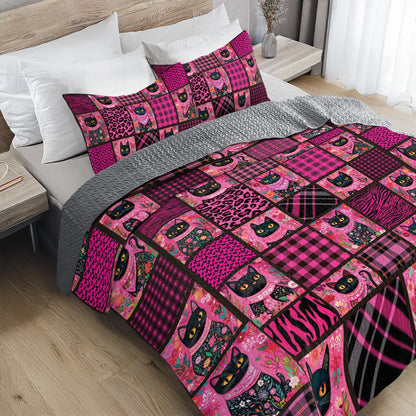 Shineful All Season Quilt 3-Piece Set - Purrfectly Pink Cat