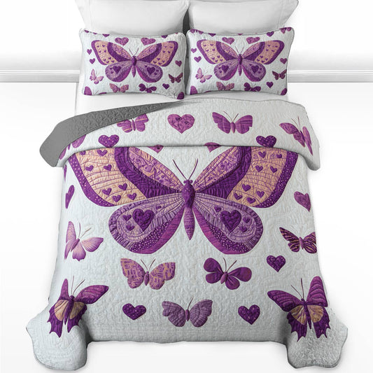 Shineful All Season Quilt 3-Piece Set - Purple Butterfly Bliss