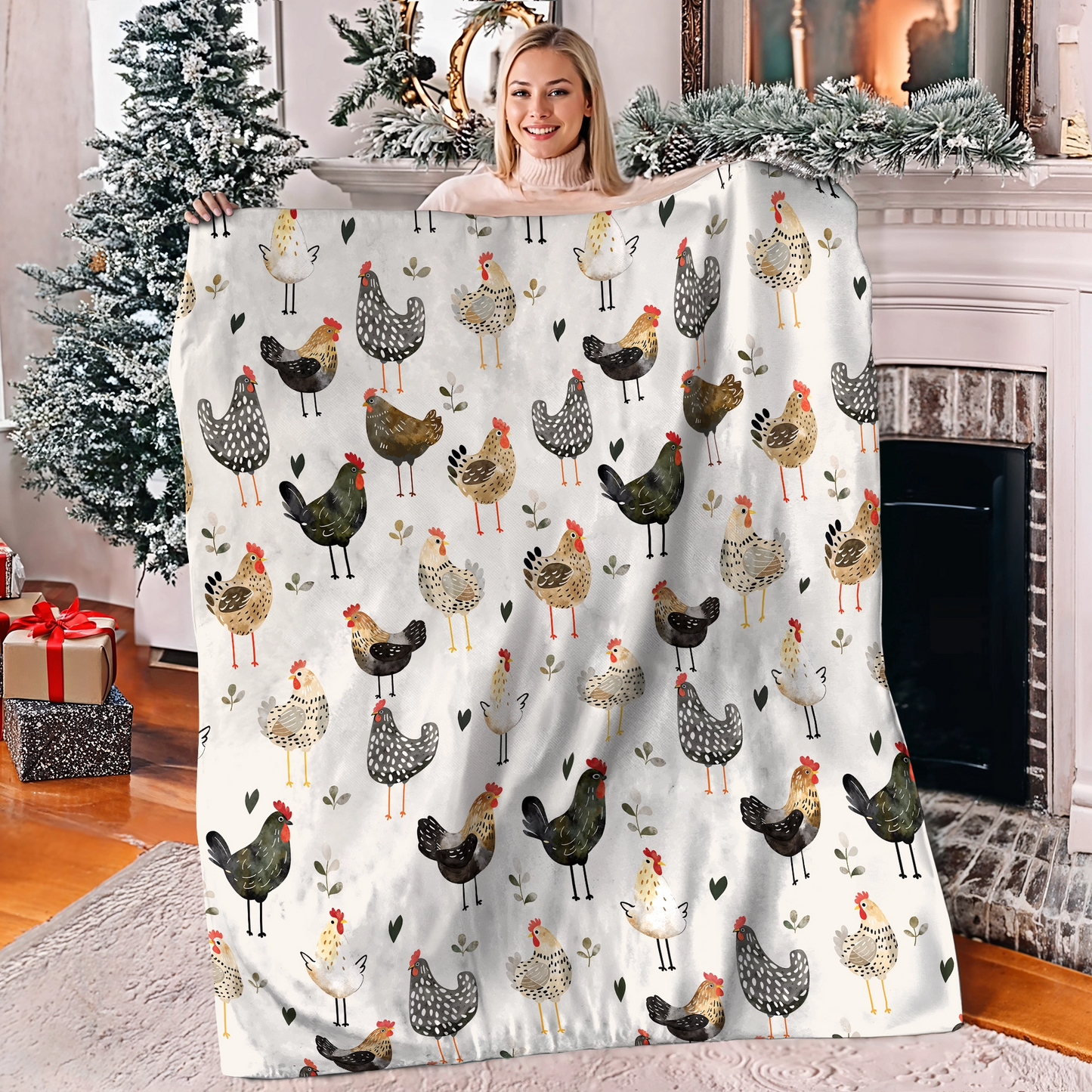 Shineful Fleece Blanket Country Charm Chickens