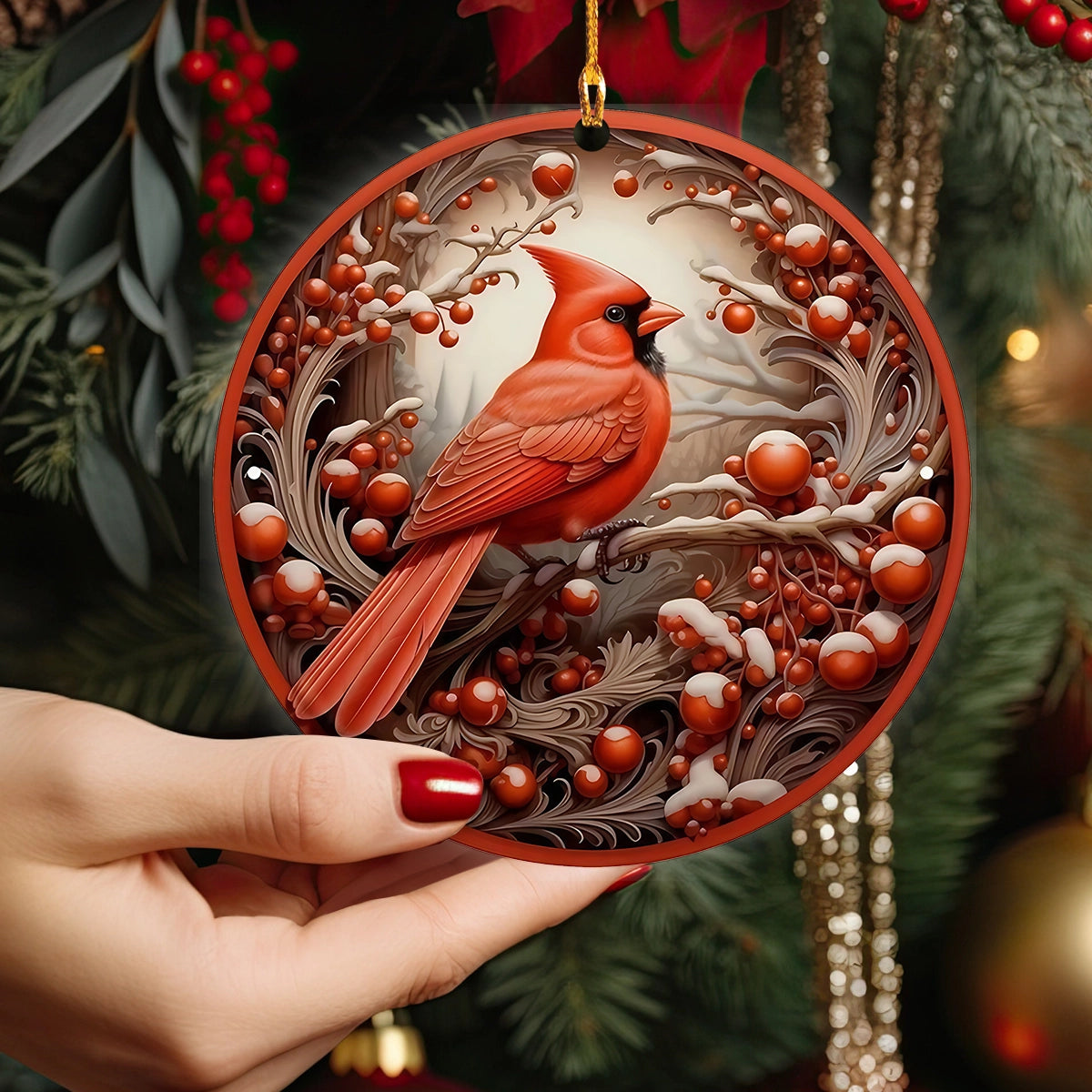 Shineful 2D Acrylic Ornament Snowberry Cardinal