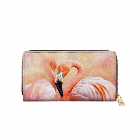 Shineful Leather Clutch Purse With Wristlet Strap Handle Flawlessly Fabulous Flamingo Bliss