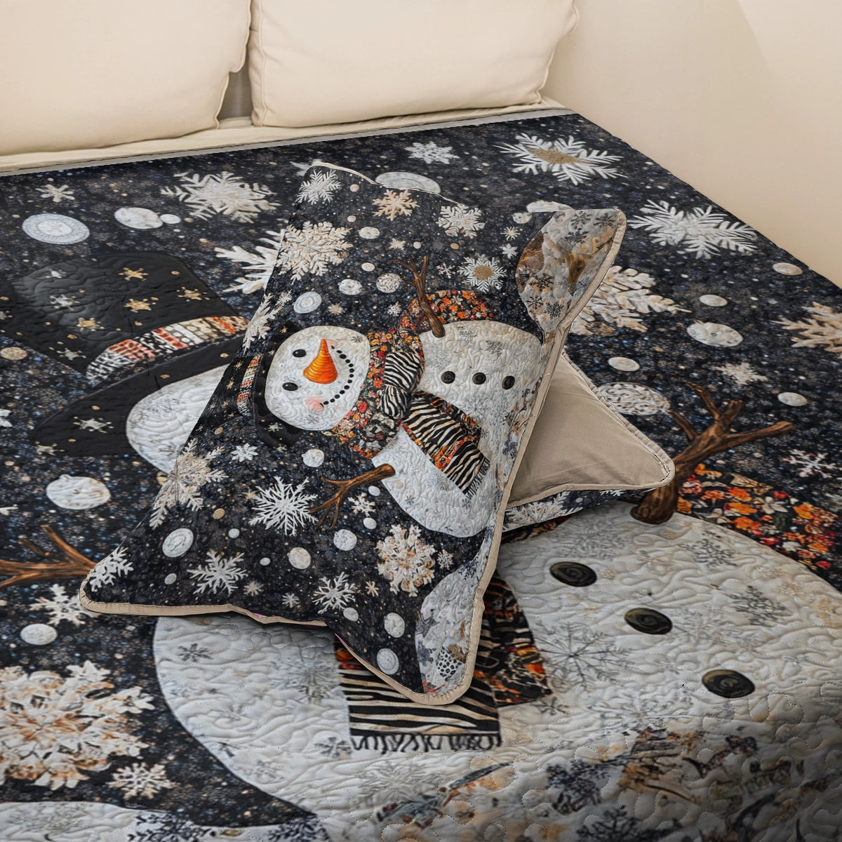 Shineful All Season Quilt 3-Piece Set Winter Wonderland Snowman