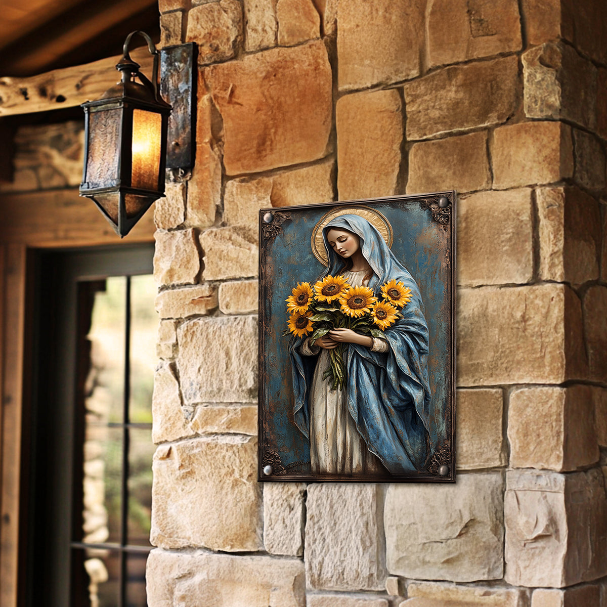 Shineful 2D Metal Sign Virgin Maria And Sunflowers