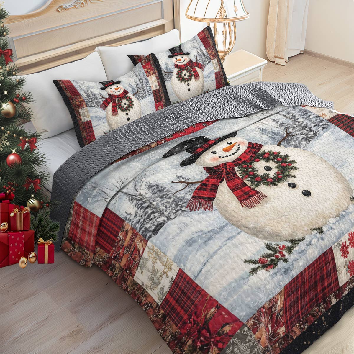 Shineful All Season Quilt 3-Piece Set Grinning Snowman