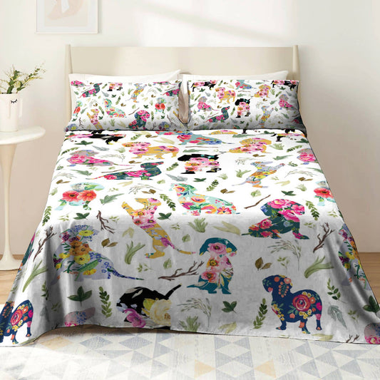 Shineful 4-Piece Bed Sheet Set Dachshund Flower