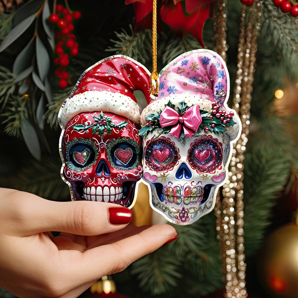 Shineful 2D Acrylic Ornament Pretty Chistmas Sugar Skulls Love