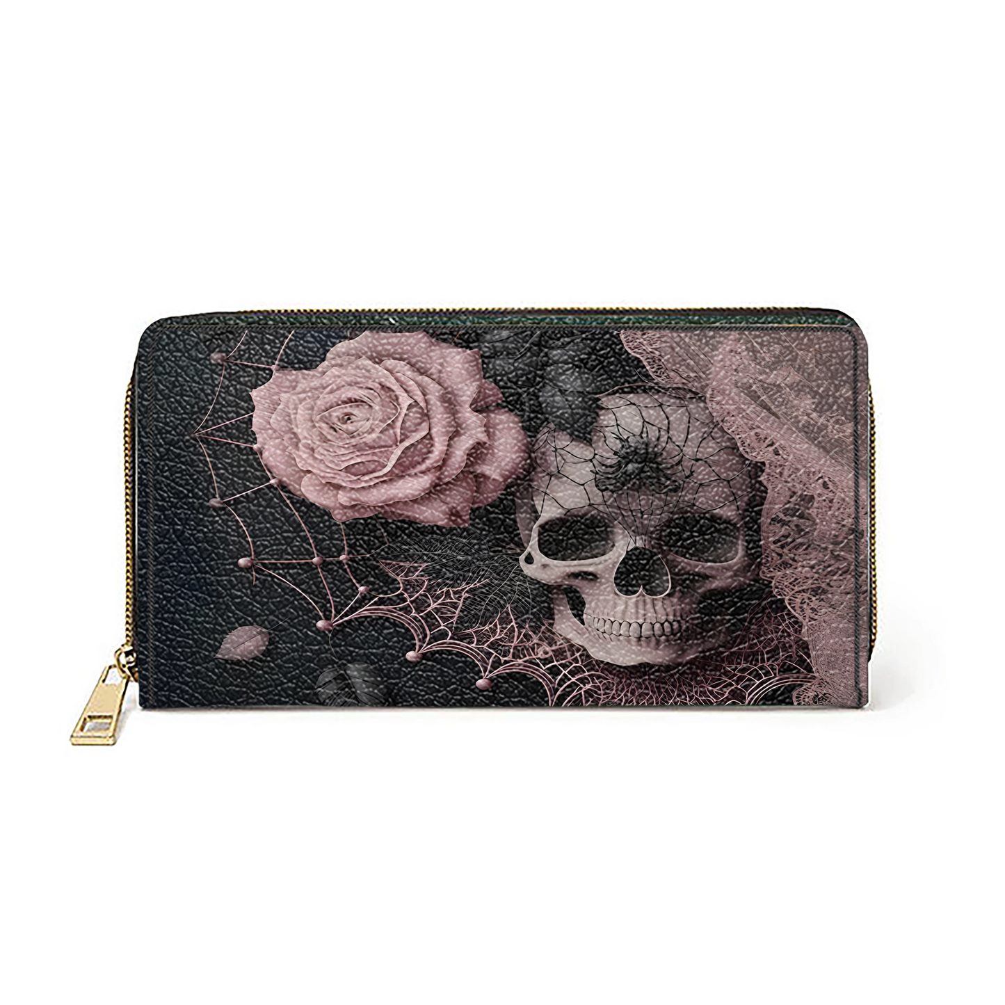 Shineful Leather Clutch Purse With Wristlet Strap Handle Dark Bloom Gothic