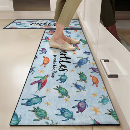 Shineful Ultra-Thin Non Skid Floor Mat, Kitchen Rugs Sea Turtle Go With The Flow