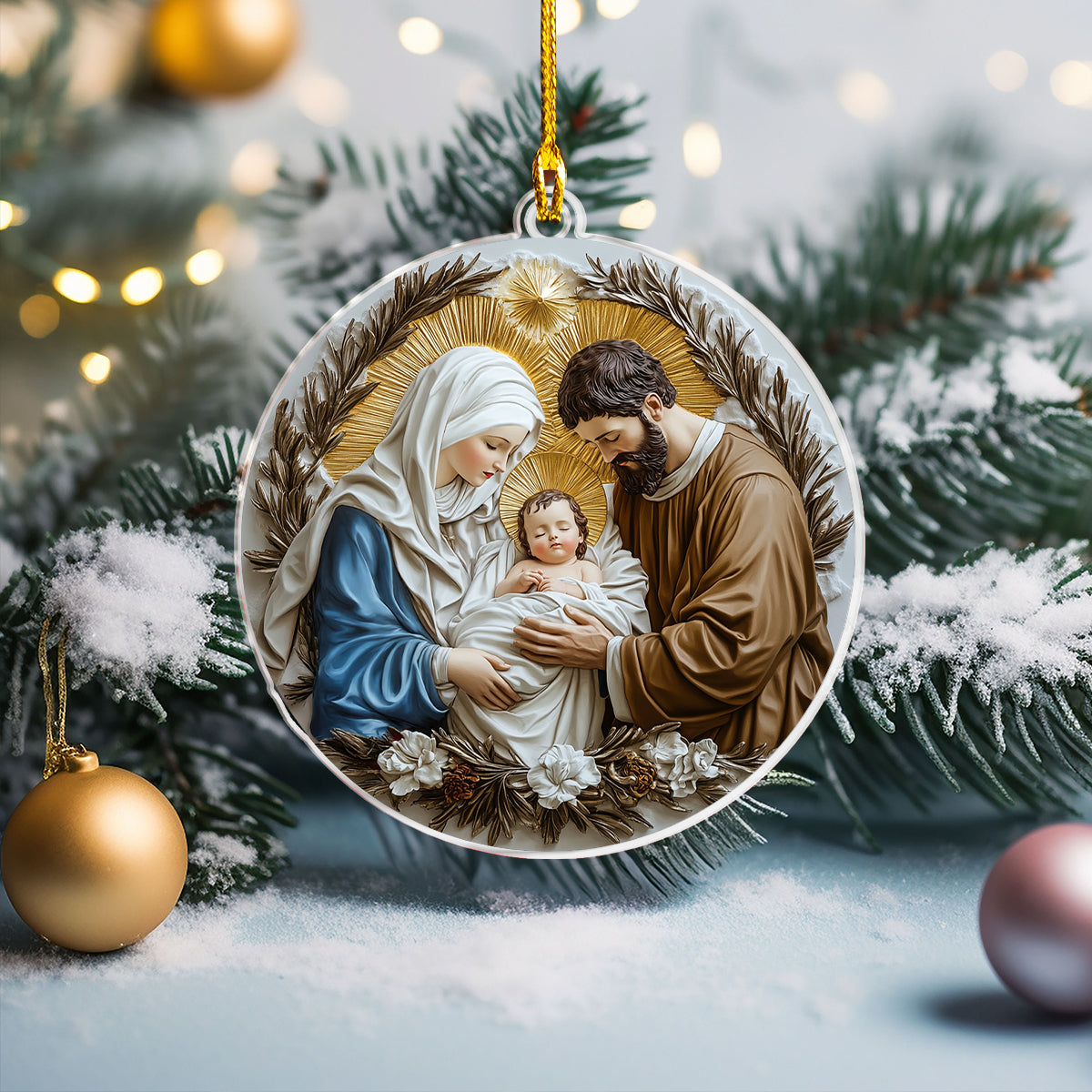 Glänzendes 2D-Ornament aus Acryl – Weihnachtskrippe der Heiligen Familie