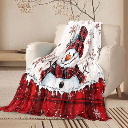 Shineful Fleece Blanket Plaid Snowman Joy