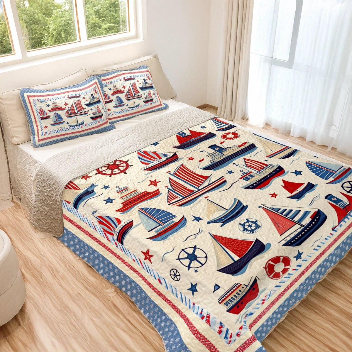 Ensemble de courtepointe toutes saisons Shineful 3 pièces - Sail Away Cozy