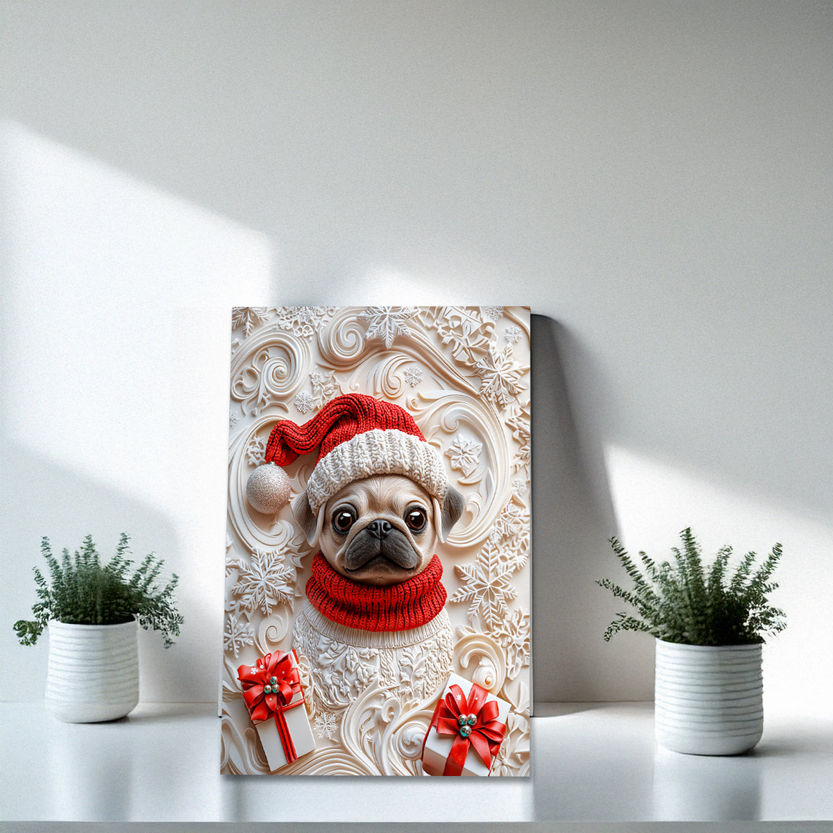 Shiny 2D Metallschild Snowy Christmas Pug