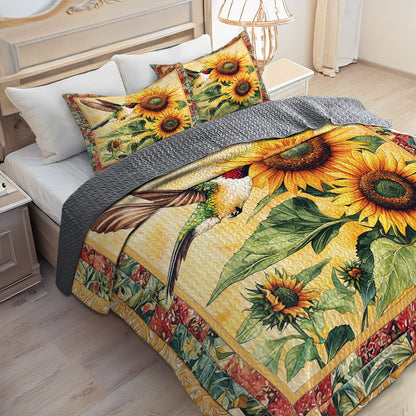 Shineful All Season Quilt 3-Piece Set Hummingbird And Sunflower