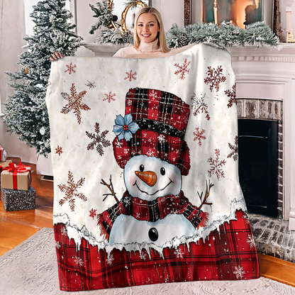 Shineful Fleece Blanket Plaid Snowman Joy