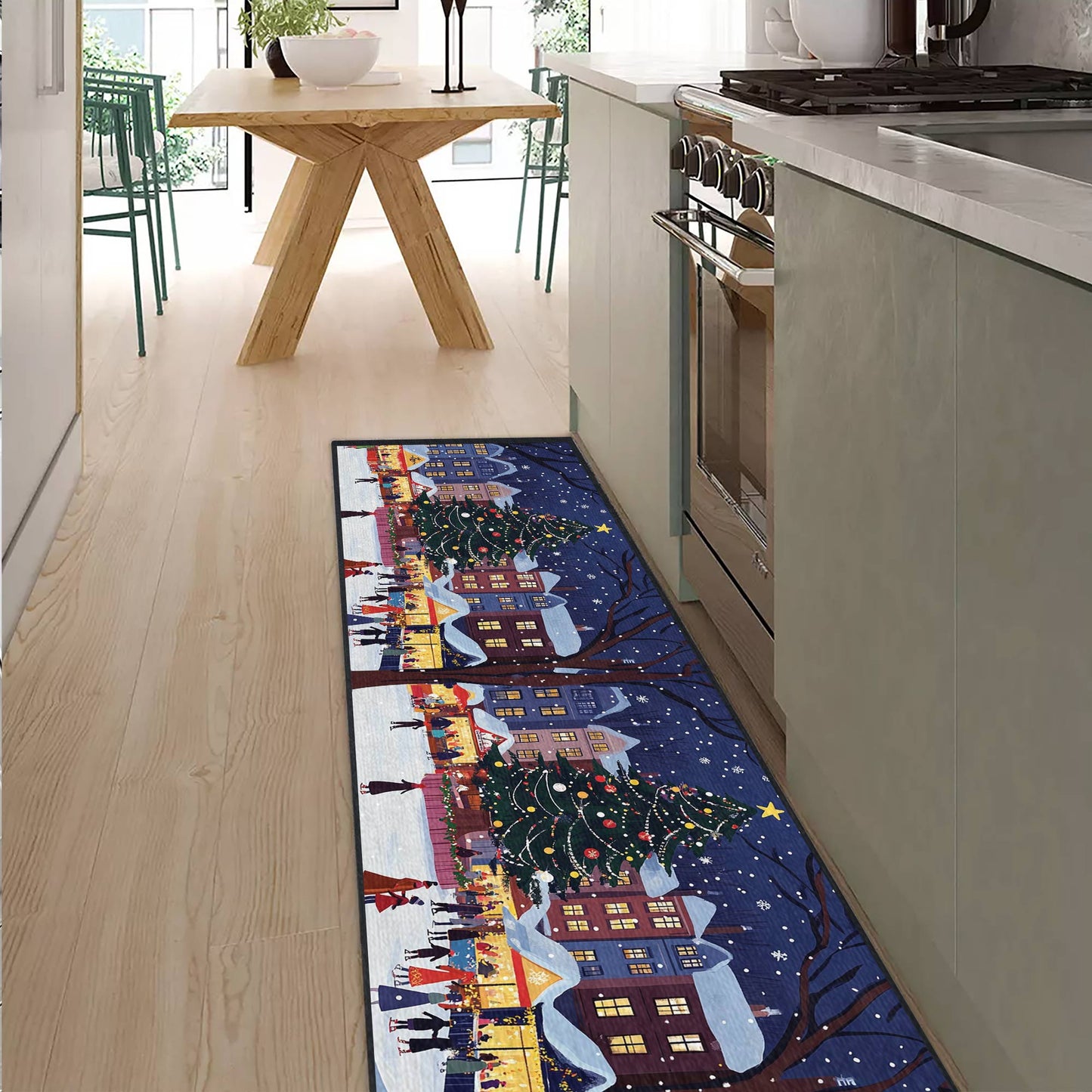 Shineful Ultra-Thin Non Skid Floor Mat, Kitchen Rugs Christmas Market