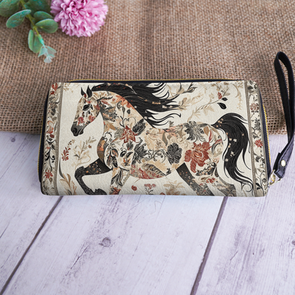 Pochette en cuir brillante avec dragonne et anse Galloping Grace