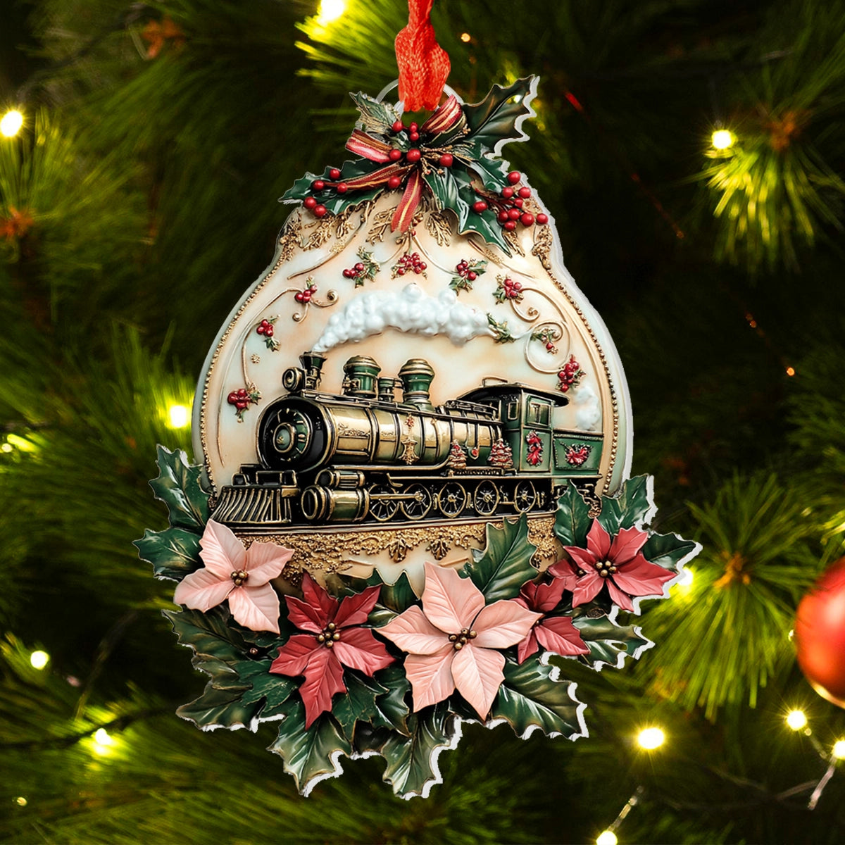 Glänzendes 2D-Ornament aus Acryl – Vintage-Weihnachtszug 