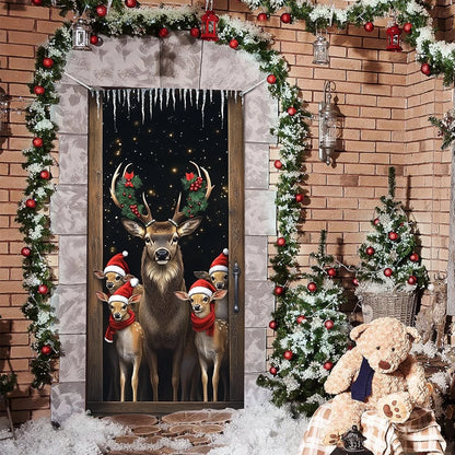 Shineful Door Cover -  Christmas Reindeer Gathering