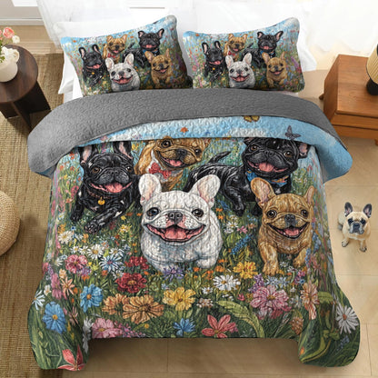 Glänzendes Ganzjahres-Steppdecken-Set, 3-teilig – Happy Frenchie Garden 