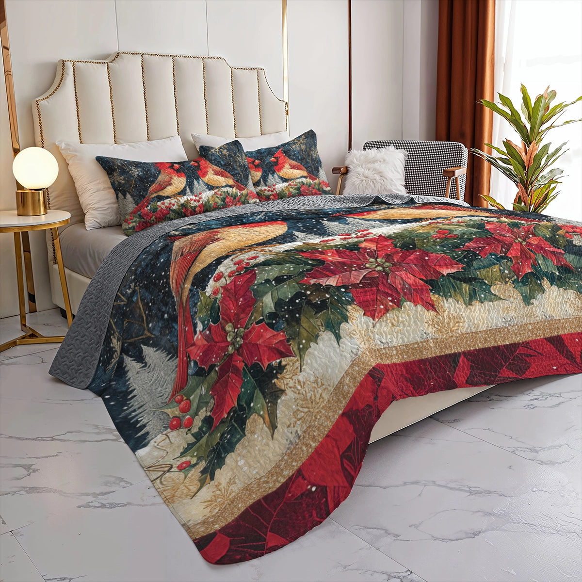 Shineful All Season Quilt 3-Piece Set - Cardinal Snowfall