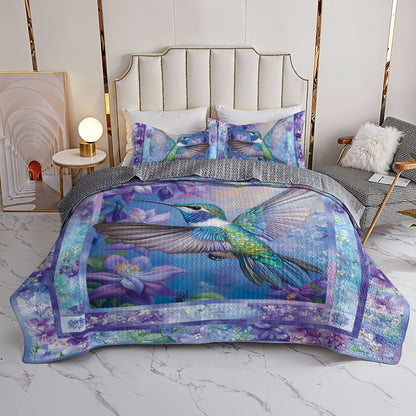 Shineful All Season Quilt 3-Piece Set Hummingbird & Purple Lilac