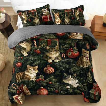 Shineful All Season Quilt 3-Piece Set Meowy Christmas Tree