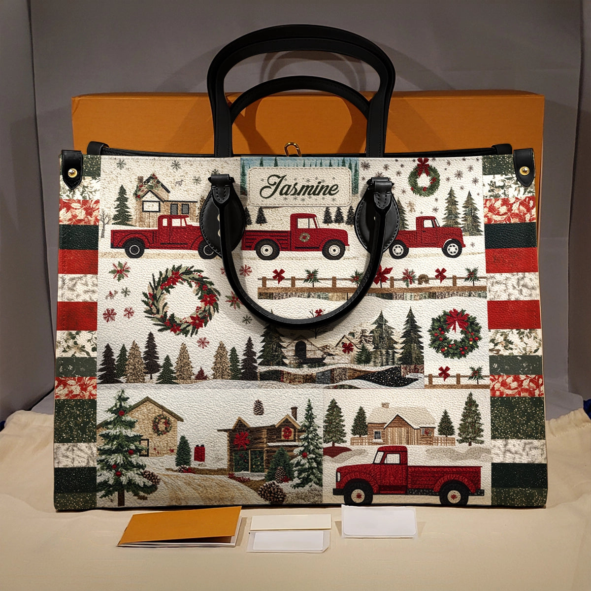 Glänzende Ledertasche Personalisiert Weihnachten Country Truck