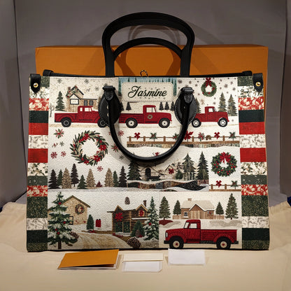 Glänzende Ledertasche Personalisiert Weihnachten Country Truck