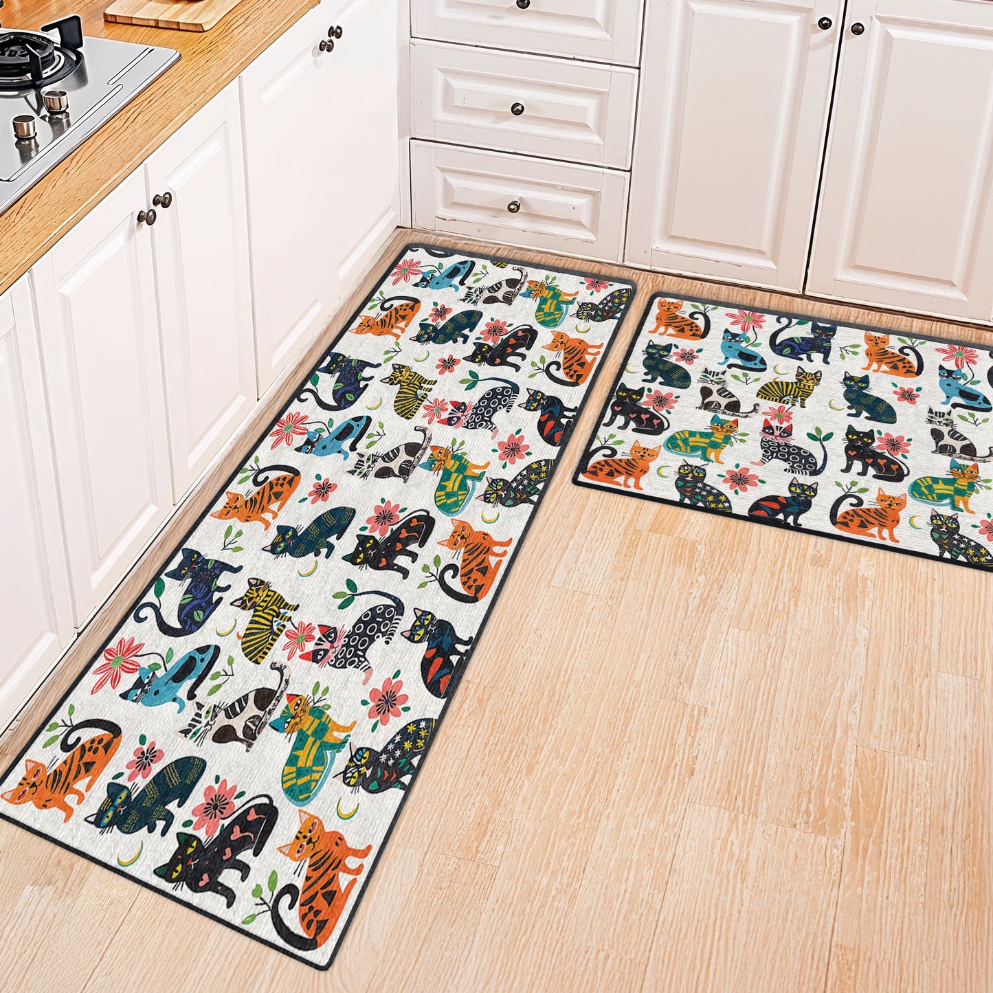 Shineful Ultra-Thin Non Skid Floor Mat, Kitchen Rugs Cat Playful Paws