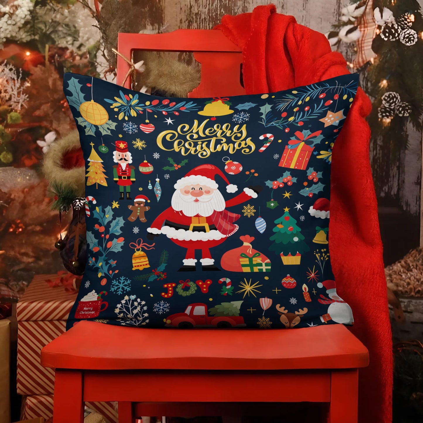 Housse de coussin, taie d'oreiller, taies d'oreiller imprimées en 2D brillantes - Joyeux Noël