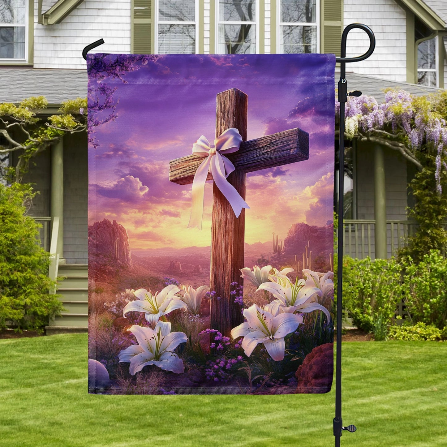 Shineful Garden Flag 12" x 18" Peaceful Sunrise Cross