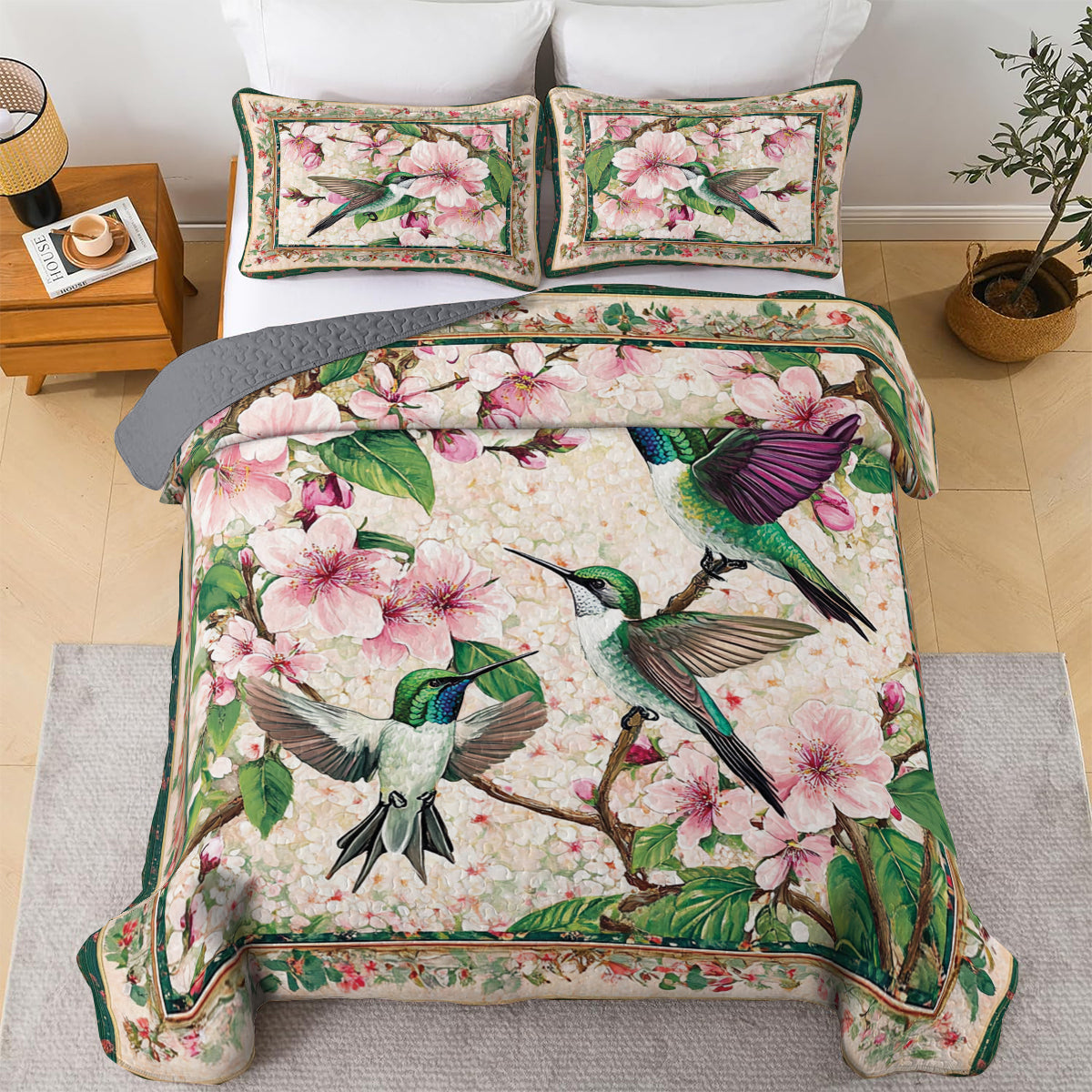 Shineful All Season Quilt 3-Piece Set Hummingbird Blossom