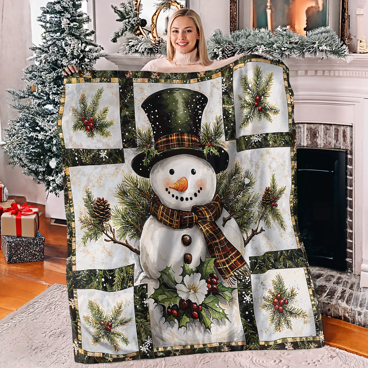 Shineful Fleece Blanket Snowman Bliss