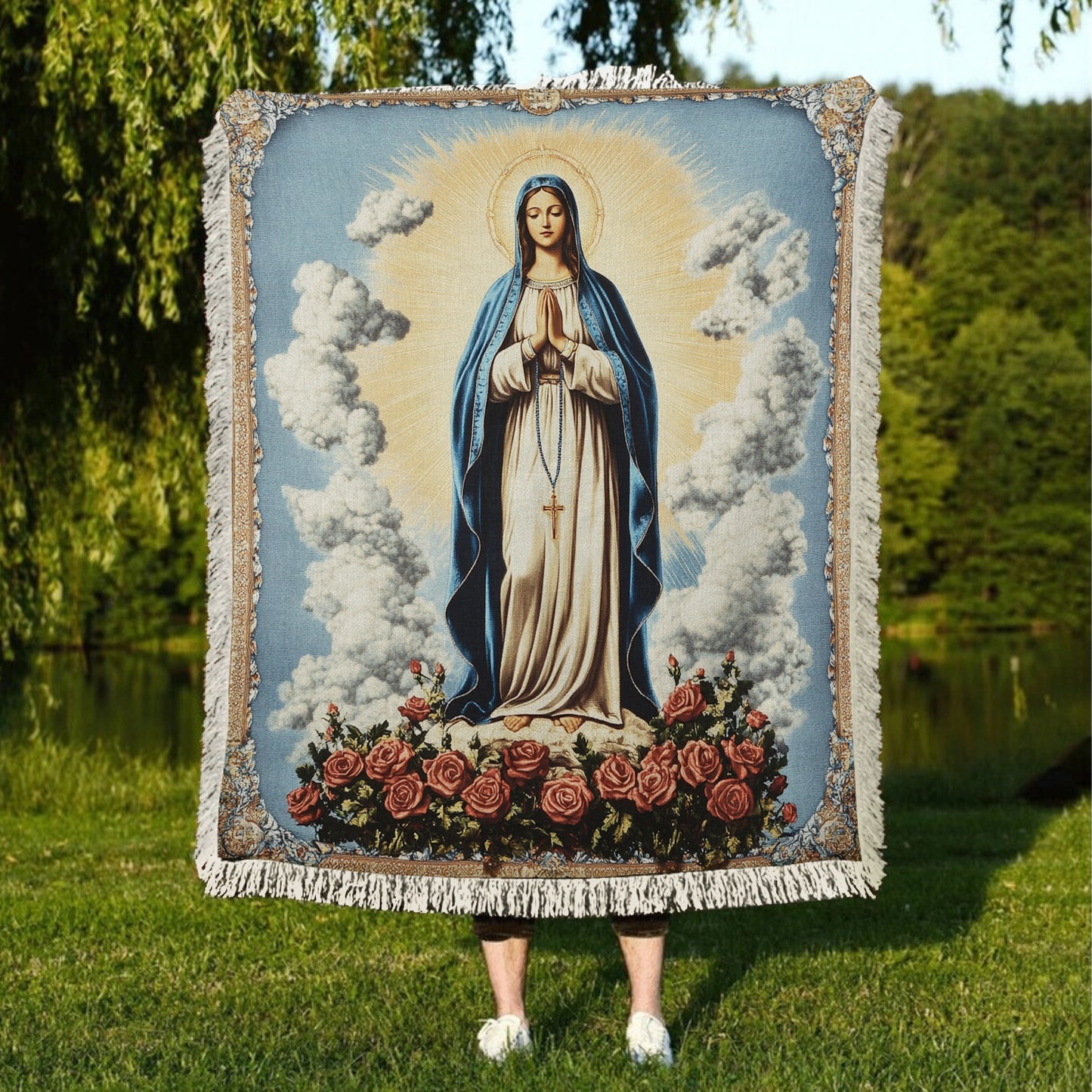 Shineful Woven Tapestry Throw Blanket  Sacred Mary Serenity