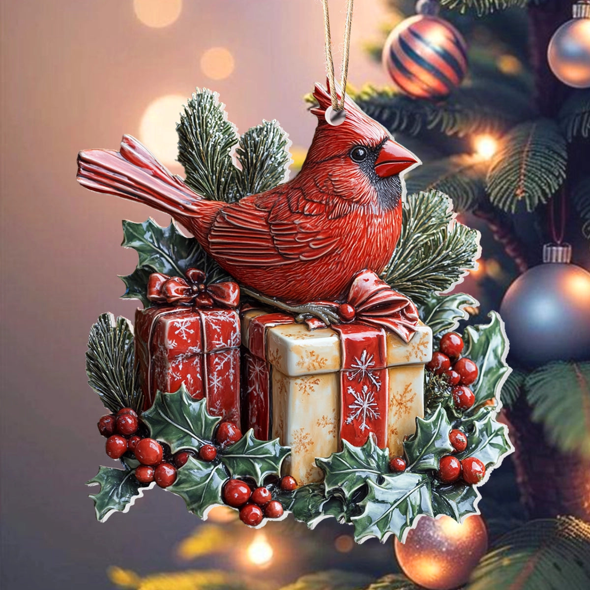 Glänzendes 2D-Ornament aus Acryl – Cardinal Holiday Whispers