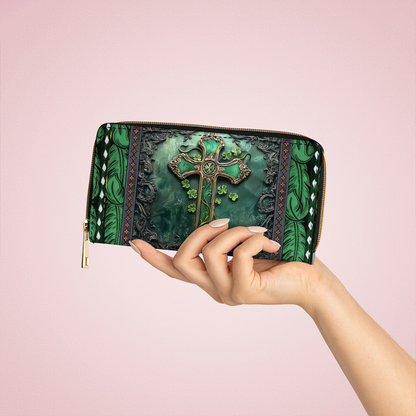 Shineful Leather Clutch Purse With Wristlet Strap Handle Emerald Faith