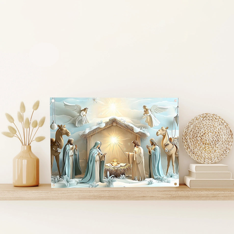 Shineful 2D Metal Sign Christmas Nativity Scene with Radiant Angels