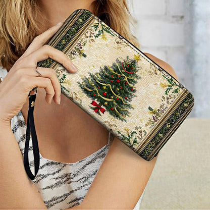 Glänzende Clutch aus Leder mit Trageriemen und klassischem Weihnachtsbaum