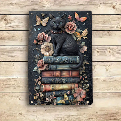 Shineful 2D Metal Sign Bookish Cat