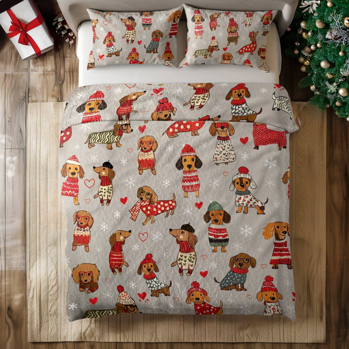 Shineful All Season Quilt 3-Piece Set Dachshunds in Red