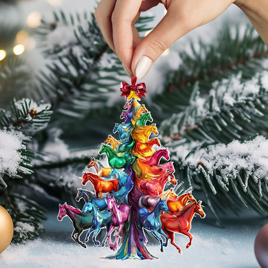 Glänzendes 2D-Acryl-Ornament „Rainbow Gallop“ Weihnachtsbaum 