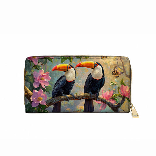 Shineful Leather Clutch Purse With Wristlet Strap Handle Tropical Toucan